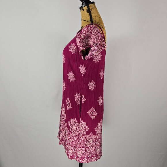 Mossimo Supply Co. Womens Small Cold Shoulder Tunic Top Pink White Boho Festival - Picture 2 of 10